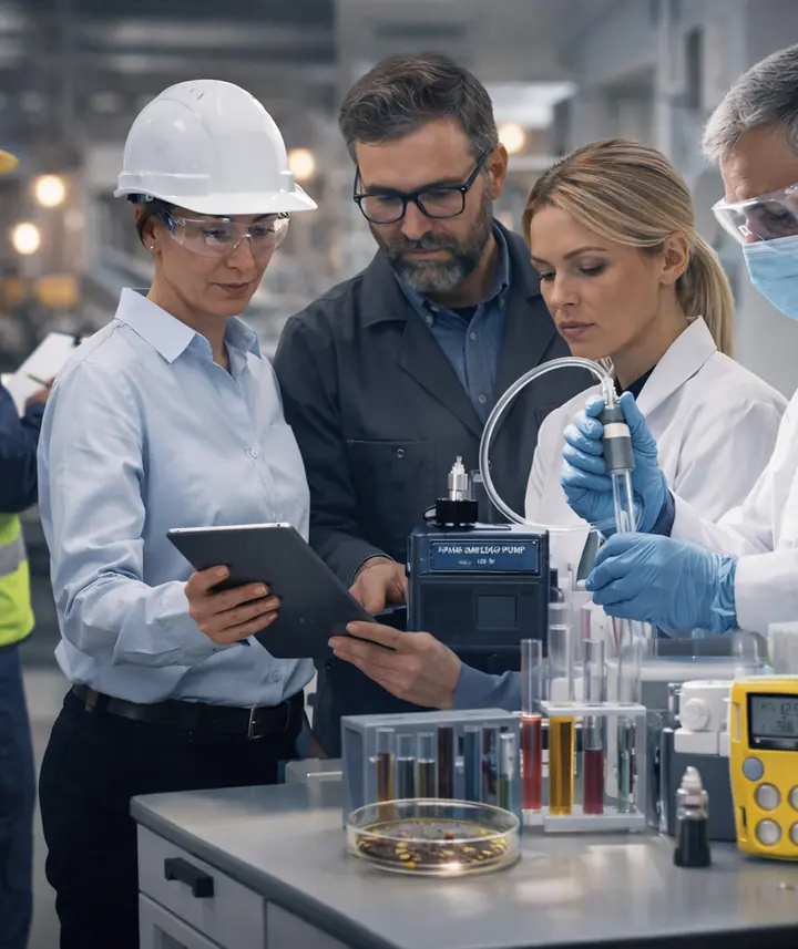 Profesionales de CUBIC revisando resultados de mediciones en un laboratorio
